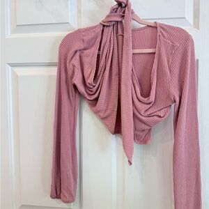 Hollister Ribbed Wrap Long Sleeve Top - Dusty Pink